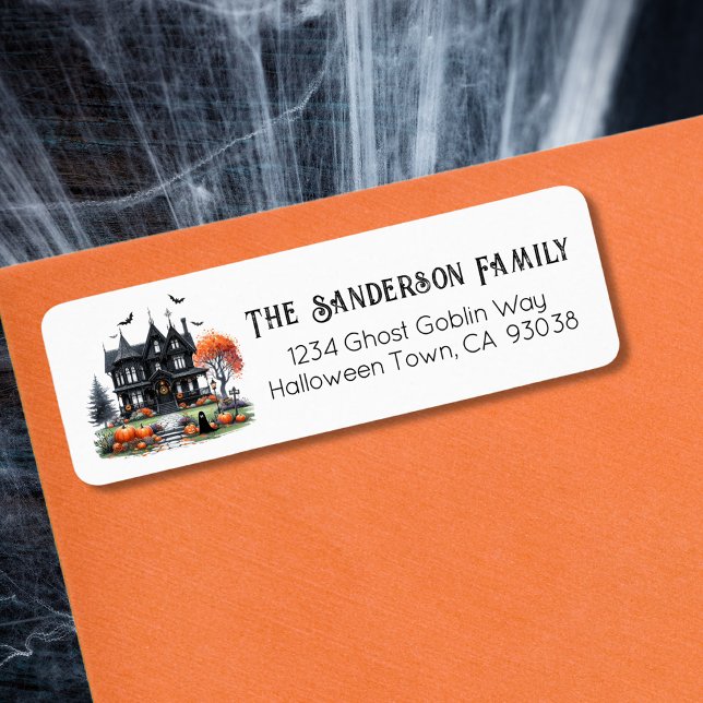 Étiquette Adresse de la fête d'Halloween (Haunted House Halloween Costume Party Label)