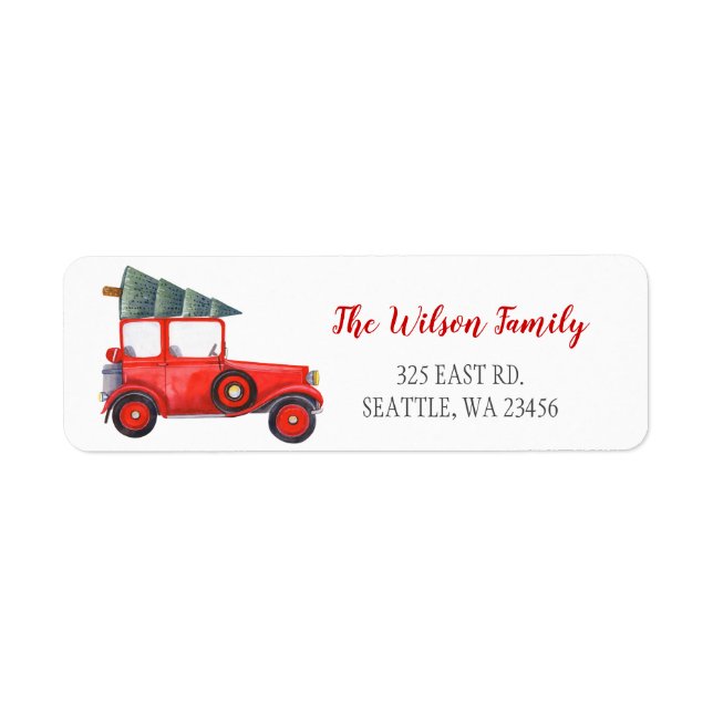 Étiquette Adresse de la voiture de l'arbre de Noël rouge Vin (Devant)