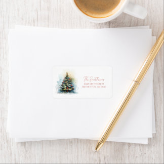 Étiquette Adresse de l'arbre de Noël de l'aquarelle