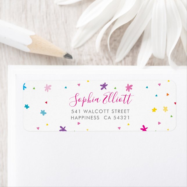 Étiquette ADRESSE DE L'ENVOI couleurs assez vives (En situation)