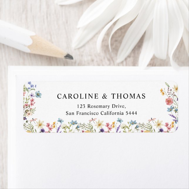Étiquette Adresse de mariage de fleurs sauvages élégantes (En situation)