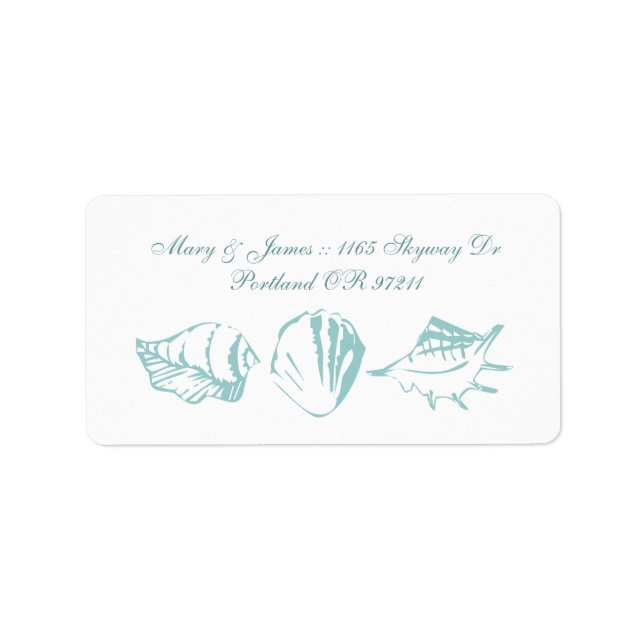 Étiquette Adresse de mariage de plage Coquillages bleus (Devant)