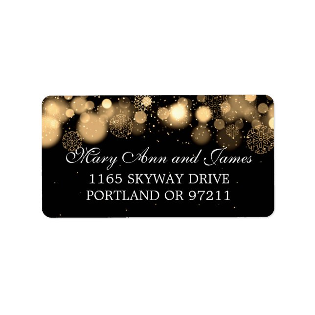 Étiquette Adresse de mariage d'hiver Lumières d'or (Devant)