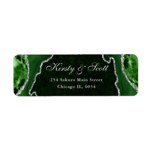 Étiquette Adresse de mariage en agate fausse pailletée verte