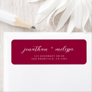 Étiquette Adresse de mariage en écriture cursive rouge magen