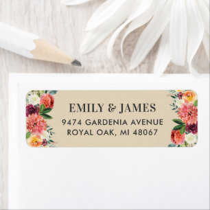 Étiquette Adresse de mariage florale automnale burgundy rust