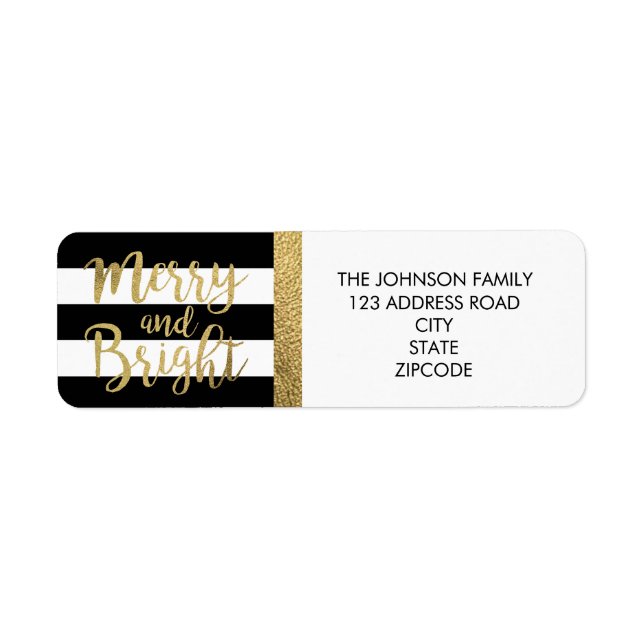 Étiquette Adresse de Noël de la bande noire et blanche "Joye (Devant)