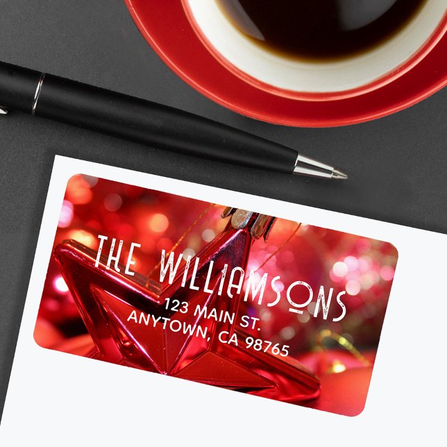 Étiquette Adresse de Noël de l'ornement Red Star (Créateur téléchargé)