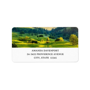 Étiquette Adresse de paysage naturel panoramique de collines