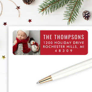 Étiquette Adresse de photo de Noël personnalisée rouge moder