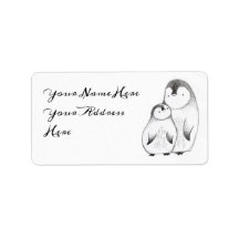 Adresse de pingouin en gris et blanc personnalisés