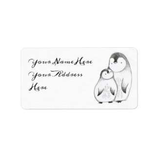 Étiquette Adresse de pingouin en gris et blanc personnalisés