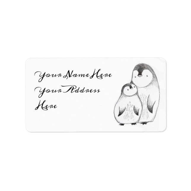Étiquette Adresse de pingouin en gris et blanc personnalisés (Devant)