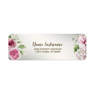 Étiquette Adresse de retour Aquarelle rose Floral Bronze bri