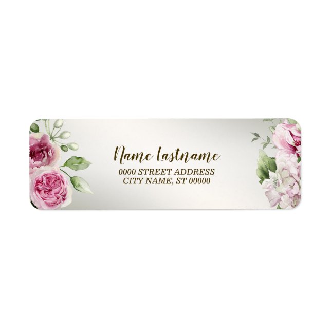 Étiquette Adresse de retour Aquarelle rose Floral Bronze bri (Devant)