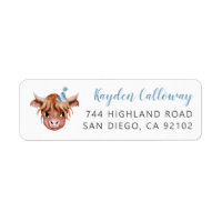 Adresse de retour Blue Highland Cow Label