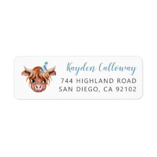 Étiquette Adresse de retour Blue Highland Cow Label