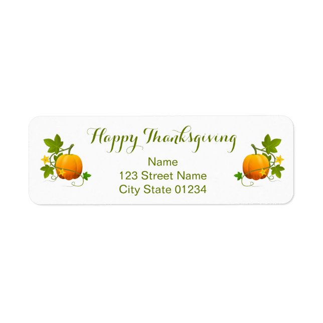 Étiquette Adresse de retour Bon thanksgiving Citrouille oran (Devant)