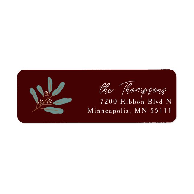 Étiquette Adresse de retour botanique d'hiver rouge (Devant)