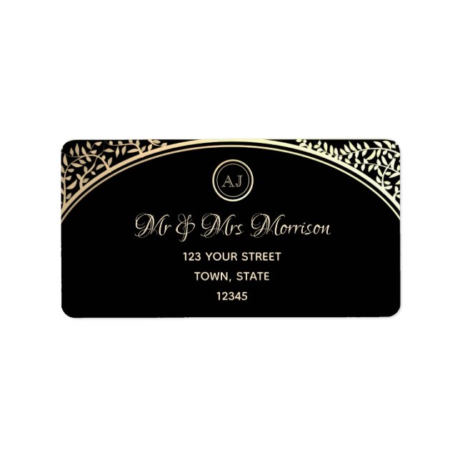 Étiquette Adresse de retour Chic Black and Gold (Devant)