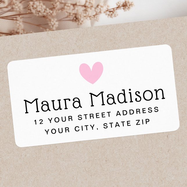 Étiquette Adresse de retour cœur d'amour rose clair mignon (Cute light pink love heart return address label)