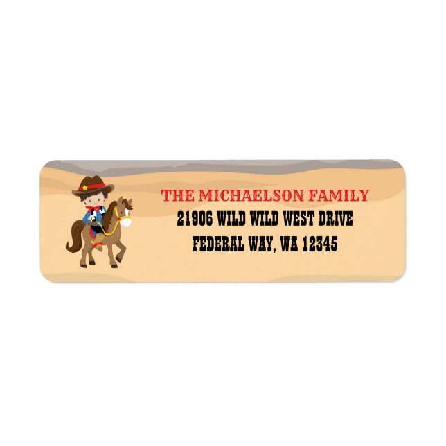 Étiquette Adresse de retour Cute Cowboy (Devant)