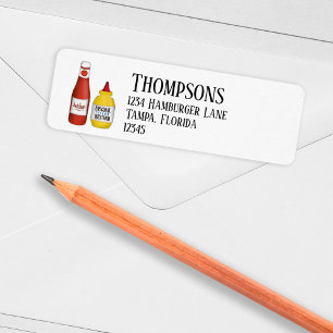 Étiquette Adresse de retour Cute Ketchup et Mustard