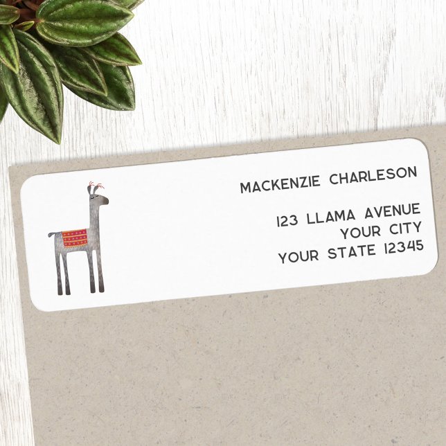 Étiquette Adresse de retour Cute Llama (Fun llama alpaca custom text return address label sticker)