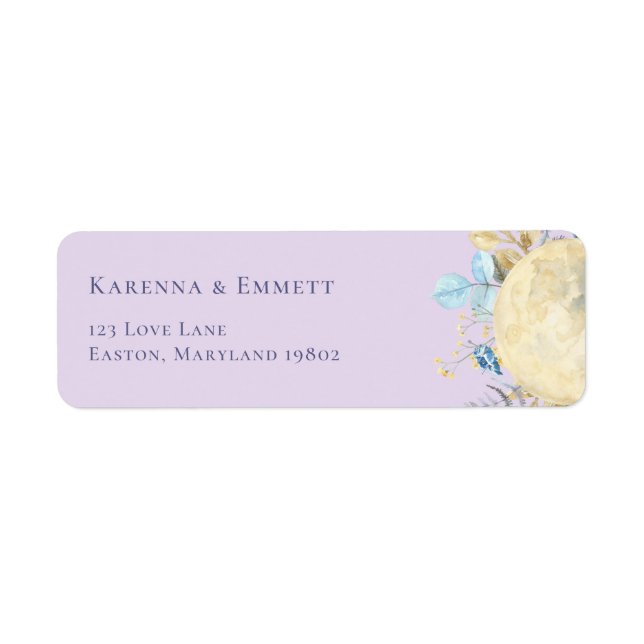 Étiquette Adresse de retour de Baby Shower Violet Lune Capri (Devant)