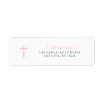 Adresse de retour de baptême croix rose