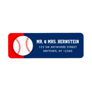 Étiquette Adresse de retour de base-ball bleu rouge