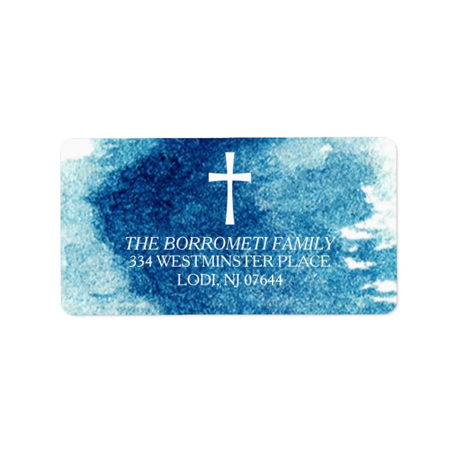 Étiquette Adresse de retour de Croix d'aquarelle bleue moder (Devant)
