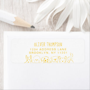 Étiquette Adresse de retour de croquis de chiens jaunes mini