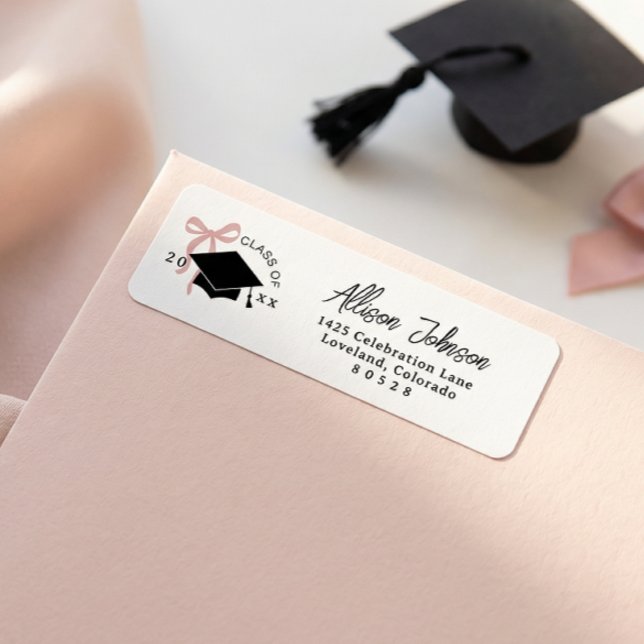 Étiquette Adresse de Retour de Diplômée à Ruban Rose (Créateur téléchargé)