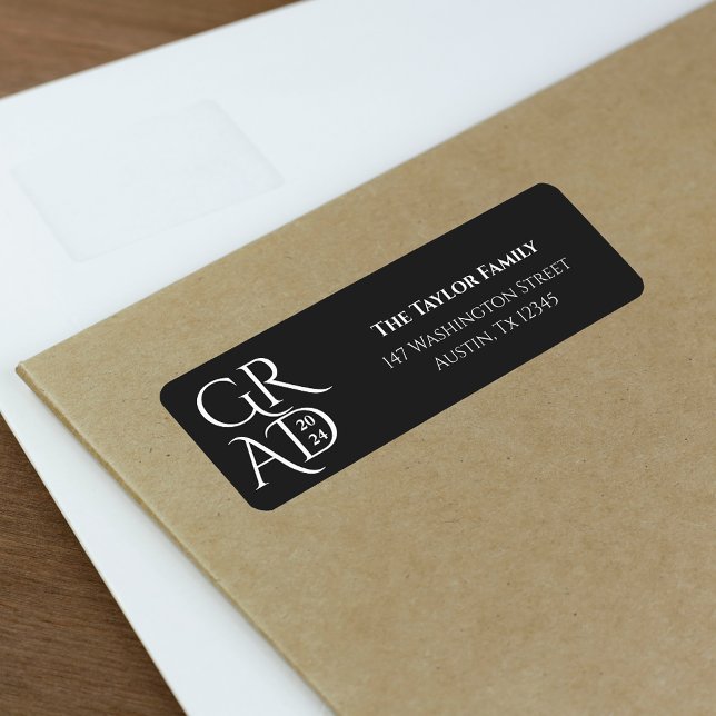 Étiquette Adresse de retour de famille de la partie de gradu (Stylish Graduation Party Family Return Addres Label)