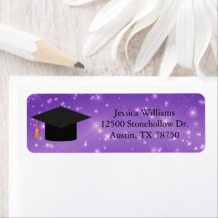 Étiquette Adresse de retour de fête de fin d'études Purple S