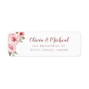Étiquette Adresse de retour de fleurs rose pâle