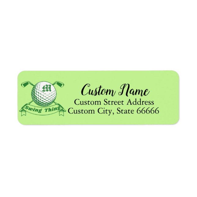 Étiquette Adresse de retour de golf monogramme personnalisé (Devant)