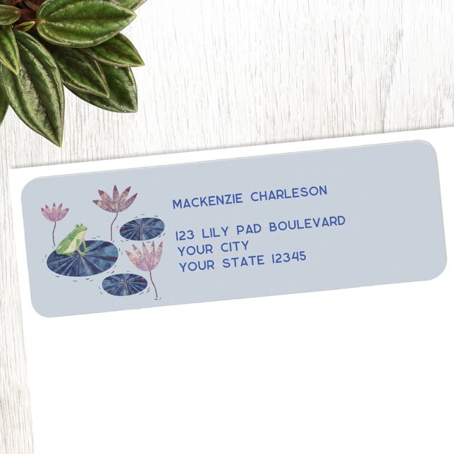 Étiquette Adresse de retour de grenouille (Frog Lily Pad personalized custom text return address label)
