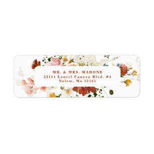 Étiquette Adresse de retour de jardin floral Boho rustique
