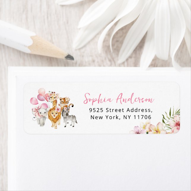 Étiquette Adresse de retour de la baby shower animaux de saf (En situation)