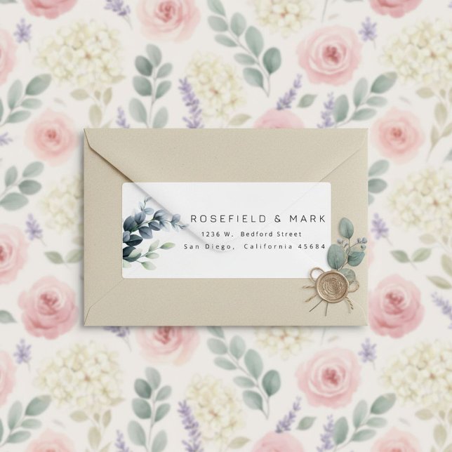 Étiquette Adresse de retour de la branche d'eucalyptus bleu  (Créateur téléchargé)