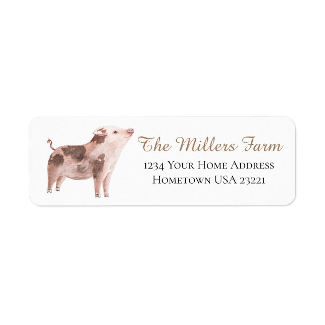 Étiquette Adresse de retour de la ferme de cochons aquarelle (Devant)
