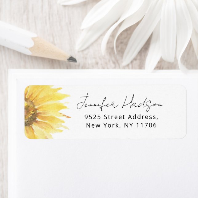 Étiquette Adresse de retour de la fête de mariage Tournesol (En situation)