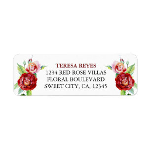 Étiquette Adresse de retour de l'eau de rose rouge Vintage
