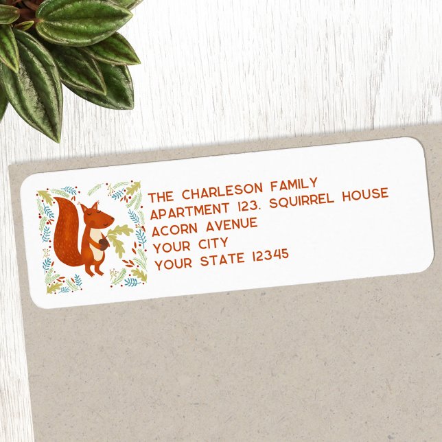 Étiquette Adresse de retour de l'écureuil (Fun Squirrel return address label with personalized details, ideal for Thanksgiving and Christmas)