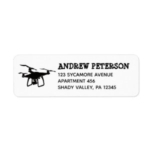 Étiquette Adresse de retour de l'illustration de drone noir