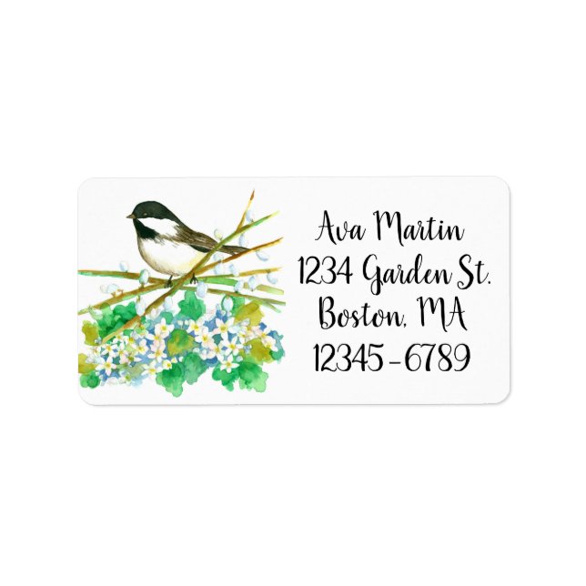 Étiquette Adresse de retour de l'oiseau de chickadee noir pl (Devant)