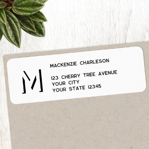Étiquette Adresse de retour de l'ombre initiale simple Monog