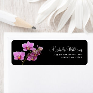 Étiquette Adresse de retour de l'orchidée noire et rose